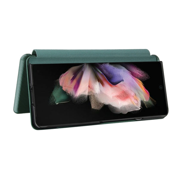 For Samsung Galaxy Z Fold3 5G Carbon Fiber Texture Horizontal Flip TPU PC PU Leather Case ...(Green)