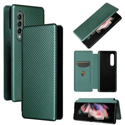For Samsung Galaxy Z Fold3 5G Carbon Fiber Texture Horizontal Flip TPU PC PU Leather Case ...(Green)