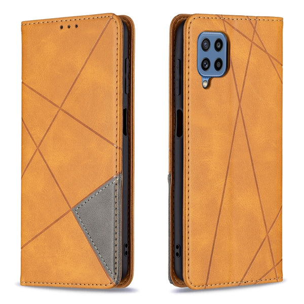 For Samsung Galaxy M32 Rhombus Texture Horizontal Flip Magnetic Leather Case with Holder ...(Yellow)
