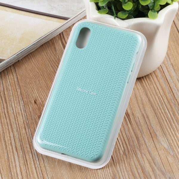 For iPhone XS Max Herringbone Texture Silicone Protective Case(Green Jade)