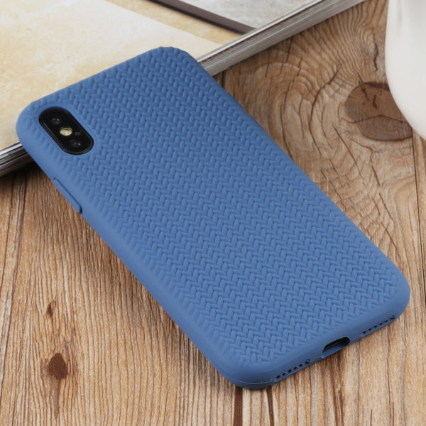 For iPhone XS Max Herringbone Texture Silicone Protective Case(Sea Blue)