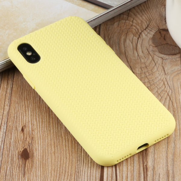 For iPhone XS Max Herringbone Texture Silicone Protective Case(Shiny Yellow)