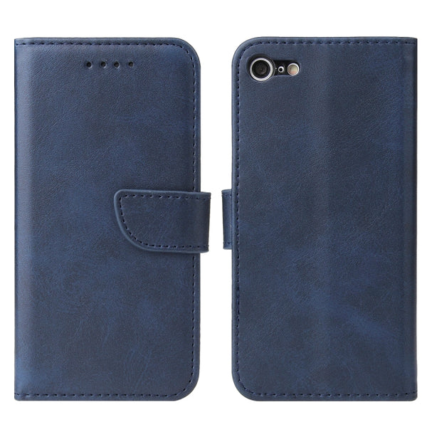 For iPhone SE 2022 SE 2020 8 7 Calf Texture Buckle Horizontal Flip Leather Case with Holder...(Blue)