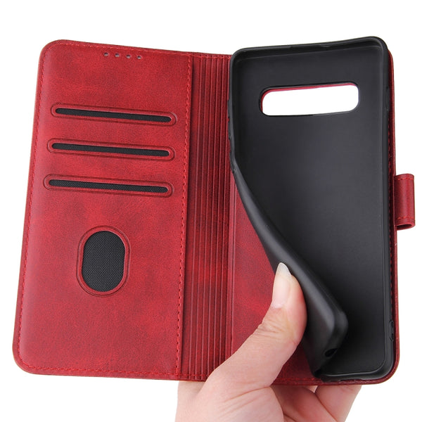 For Samsung Galaxy S10 Calf Texture Buckle Horizontal Flip Leather Case with Holder & Card S...(Red)