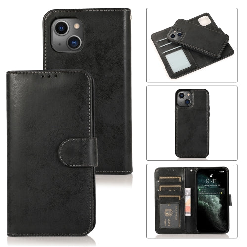 For iPhone 13 mini Retro 2 in 1 Detachable Magnetic Horizontal Flip TPU PU Leather Case wi...(Black)
