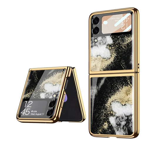 For Samsung Galaxy Z Flip3 5G GKK Marble Pattern Electroplating Glass Phone Case(Marble 12)