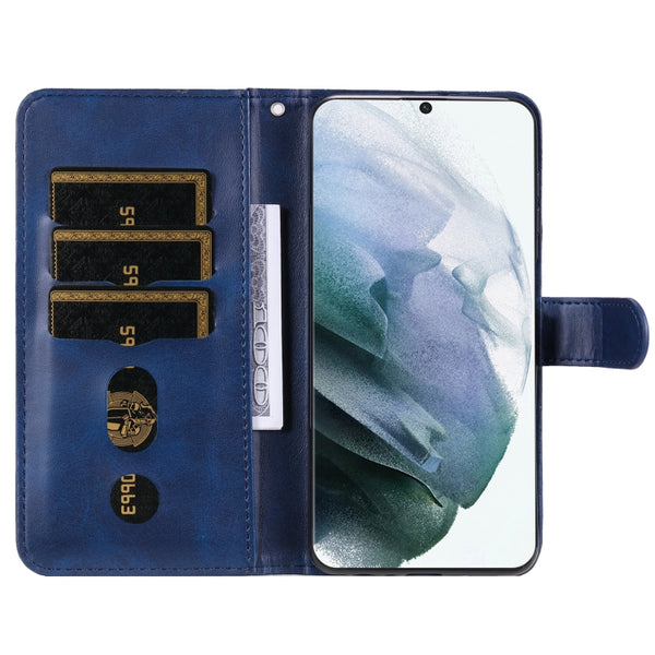For Samsung Galaxy S22 Ultra 5G Calf Texture Zipper Horizontal Flip Leather Phone Case(Blue)