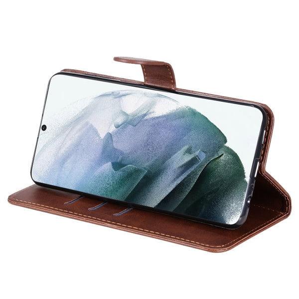 For Samsung Galaxy S22 Ultra 5G Calf Texture Zipper Horizontal Flip Leather Phone Case(Brown)