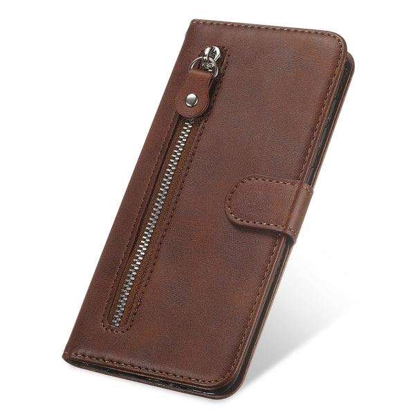 For Samsung Galaxy S22 Ultra 5G Calf Texture Zipper Horizontal Flip Leather Phone Case(Brown)