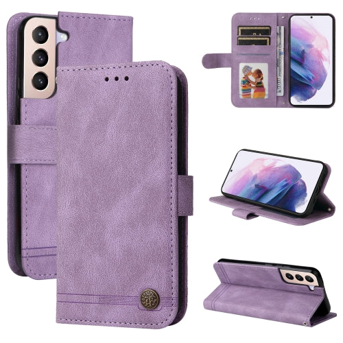For Samsung Galaxy S22 5G Skin Feel Life Tree Metal Button Horizontal Flip Leather Phone ...(Purple)