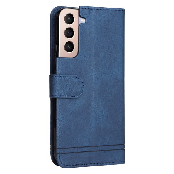 For Samsung Galaxy S22 5G Skin Feel Life Tree Metal Button Horizontal Flip Leather Phone Case(Blue)