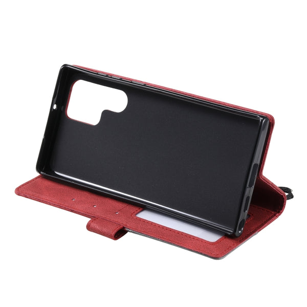 For Samsung Galaxy S22 Ultra 5G Skin Feel Splicing Horizontal Flip Leather Phone Case(Red)