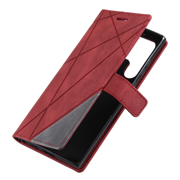 For Samsung Galaxy S22 Ultra 5G Skin Feel Splicing Horizontal Flip Leather Phone Case(Red)