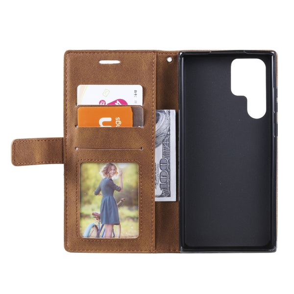 For Samsung Galaxy S22 Ultra 5G Skin Feel Splicing Horizontal Flip Leather Phone Case(Brown)