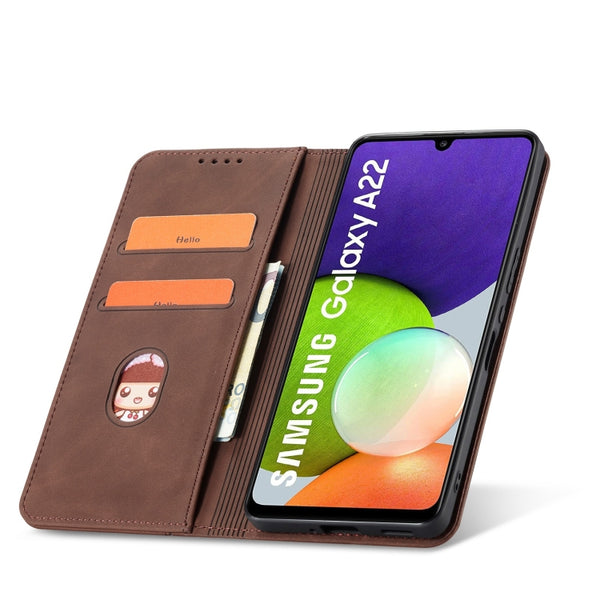 For Samsung Galaxy A22 4G Magnetic Dual-fold Leather Phone Case(Coffee)