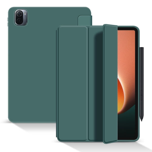 For Xiaomi Pad 5 Pad 5 Pro Skin Feel Matte Honeycomb Leather Tablet Case with Tri-fol...(Dark Green)