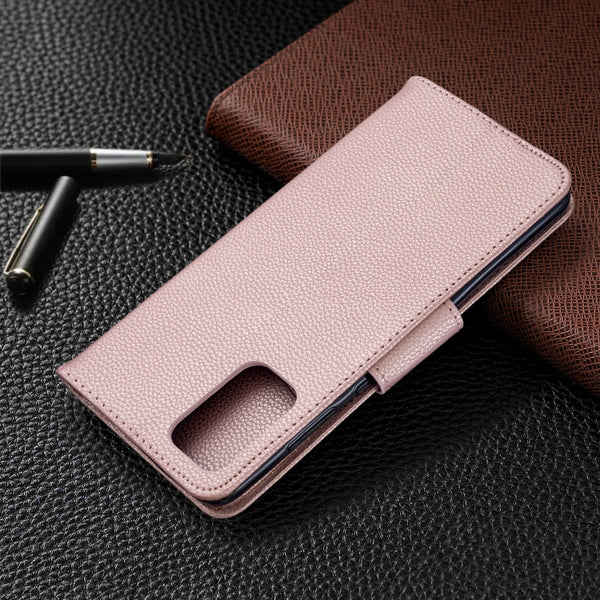 For Galaxy S20 Litchi Texture Pure Color Horizontal Flip PU Leather Case with Holder &...(Rose Gold)