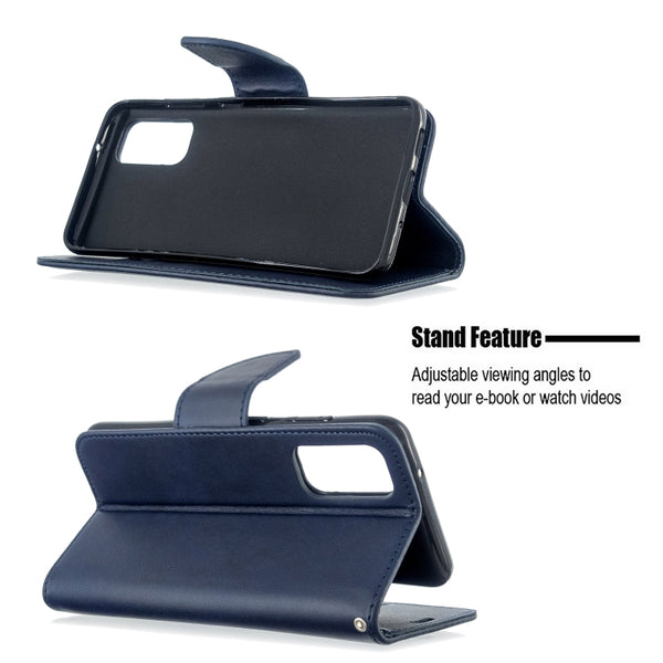 For Galaxy S20 Retro Lambskin Texture Pure Color Horizontal Flip PU Leather Case with Holde...(Blue)