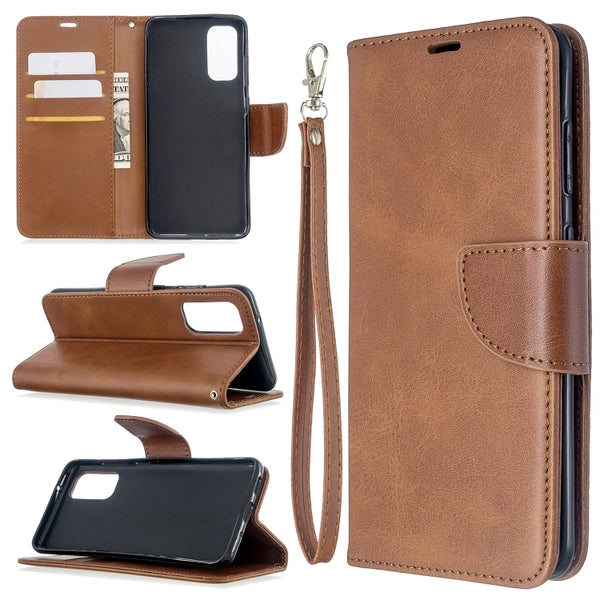 For Galaxy S20 Retro Lambskin Texture Pure Color Horizontal Flip PU Leather Case with Hold...(Brown)