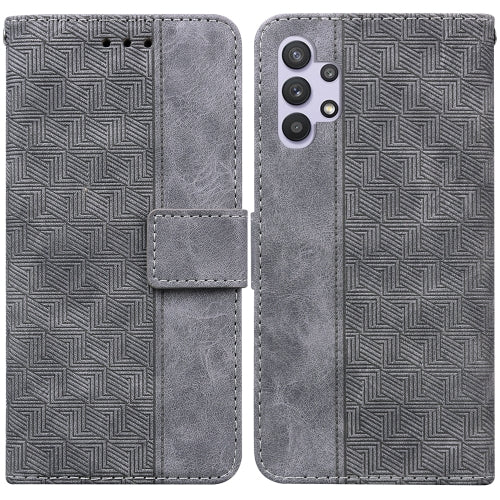 For Samsung Galaxy A32 4G Geometric Embossed Leather Phone Case(Grey)