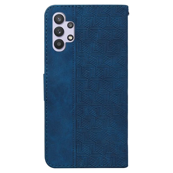 For Samsung Galaxy A32 4G Geometric Embossed Leather Phone Case(Blue)