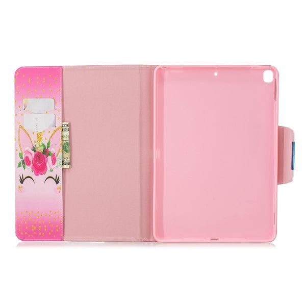 For iPad 10.2 Colored Drawing Pattern Horizontal Flip Leather Case with Hol...(Unicorn With Flowers)