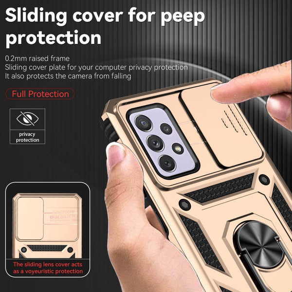 For Samsung Galaxy A72 5G 4G Sliding Camshield Holder Phone Case(Gold)