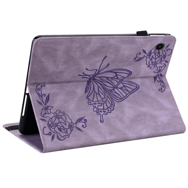 For Samsung Galaxy Tab A8 10.5 2021 Butterfly Flower Embossed Leather Tablet Case(Purple)