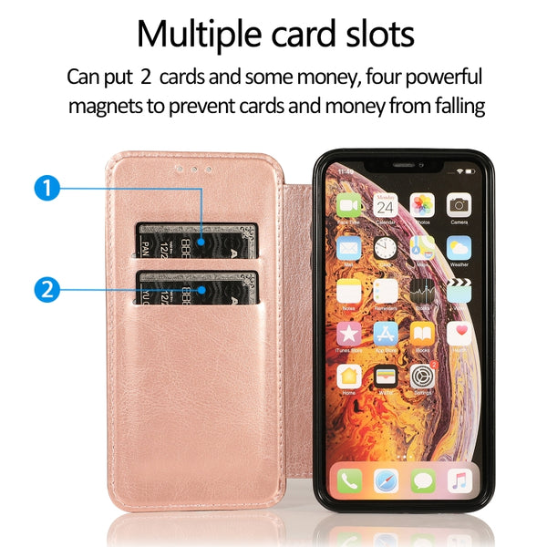 For iPhone X XS Knight Magnetic Suction Leather Phone Case(Rose Gold)