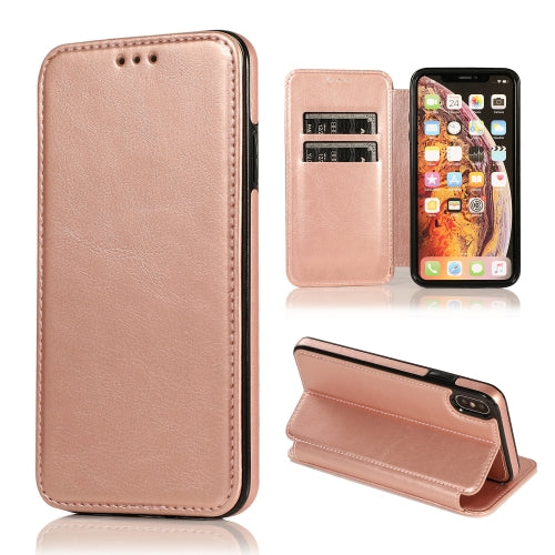 For iPhone X XS Knight Magnetic Suction Leather Phone Case(Rose Gold)