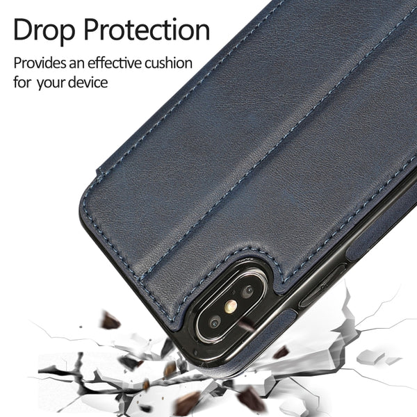 For iPhone X XS Knight Magnetic Suction Leather Phone Case(Blue)
