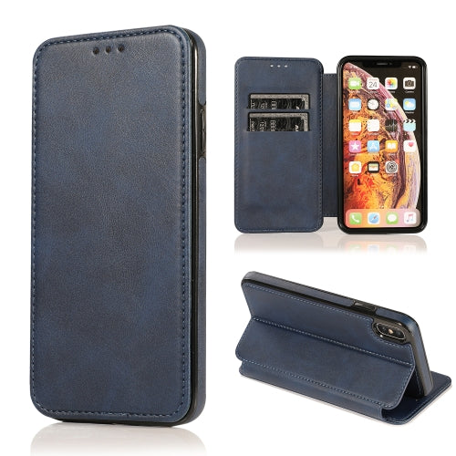 For iPhone X XS Knight Magnetic Suction Leather Phone Case(Blue)