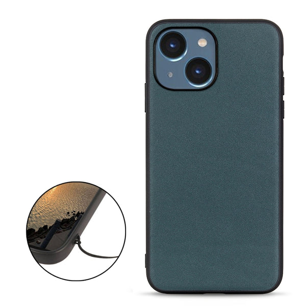 For iPhone 14 Lambskin Texture Genuine Leather Phone Case (Green)
