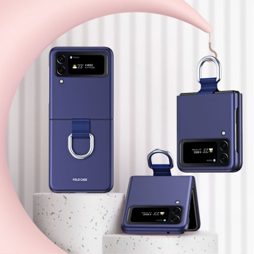 For Samsung Galaxy Z Flip4 Skin Feel Folding Phone Case with Drawstring Key Chain(Blue)
