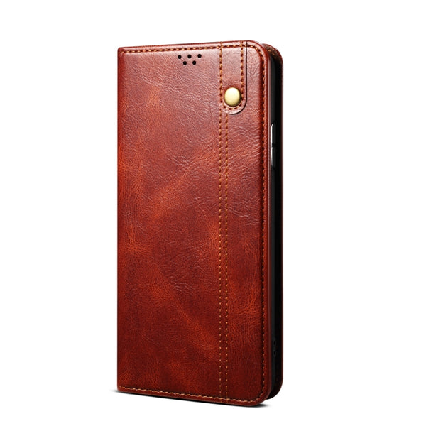 For iPhone 14 Pro Simple Wax Crazy Horse Texture Horizontal Flip Leather Case(Brown)