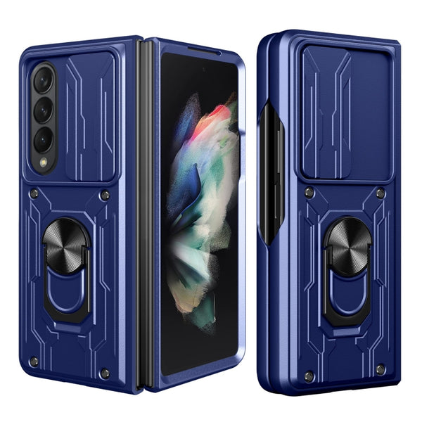 For Samsung Galaxy Z Fold4 Lanyard Slide Camshield Card Phone Case(Royal Blue)
