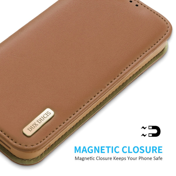 For iPhone 14 Pro DUX DUCIS Hivo Series Cowhide PU TPU Leather Case(Brown)
