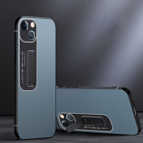 For iPhone 14 Frosted Holder Phone Case(Sea Blue Grey)