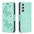 For Samsung Galaxy S23 5 Embossing Two Butterflies Pattern Leather Case(Green)