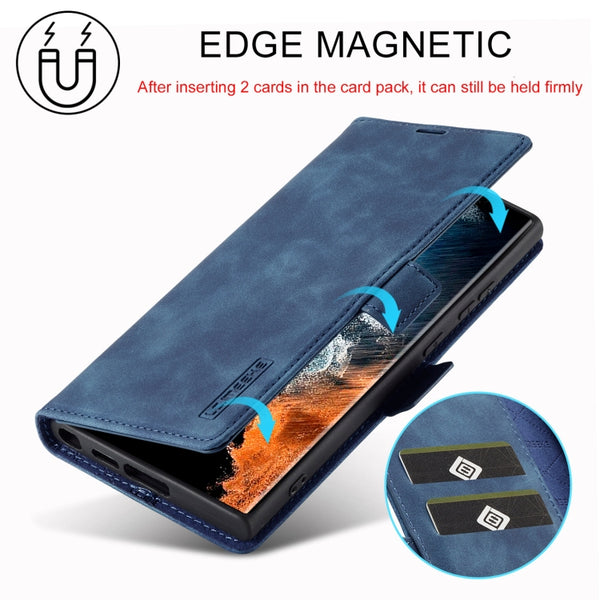 For Samsung Galaxy S23 Ultra 5G LC.IMEEKE Strong Magnetism Microfiber Leather Phone Case(Blue)