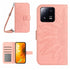 For Xiaomi 13 HT04 Skin Feel Sun Flower Embossed Flip Leather Phone Case with Lanyard(Pink)