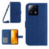 For Xiaomi 13 HT04 Skin Feel Sun Flower Embossed Flip Leather Phone Case with Lanyard(Dark Blue)