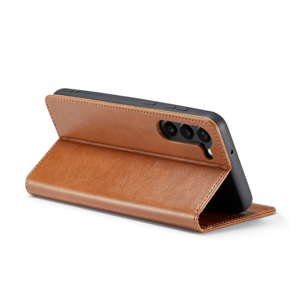 For Samsung Galaxy S23 5G Fierre Shann PU Genuine Leather Texture Leather Phone Case(Brown)