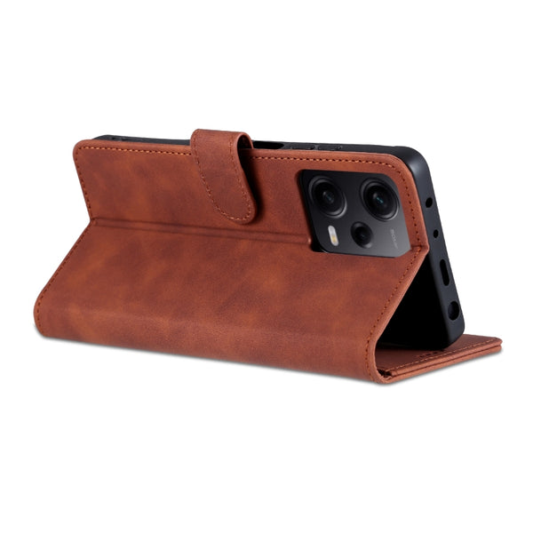 For Xiaomi Redmi Note 12 5G Global China Poco X5 AZNS Skin Feel Calf Texture Flip Leather ...(Brown)