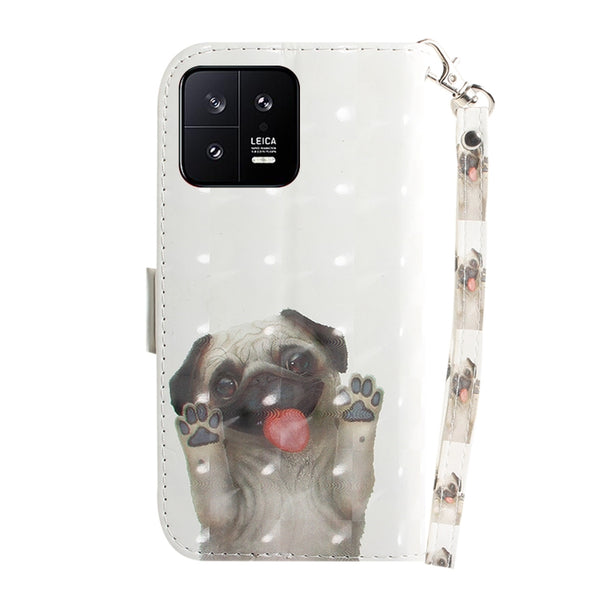 For Xiaomi 13 5G 3D Colored Horizontal Flip Leather Phone Case(Pug)