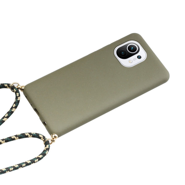 For Xiaomi Mi 11 Lite Wheat Straw Material TPU Phone Case with Lanyard(Army Green)