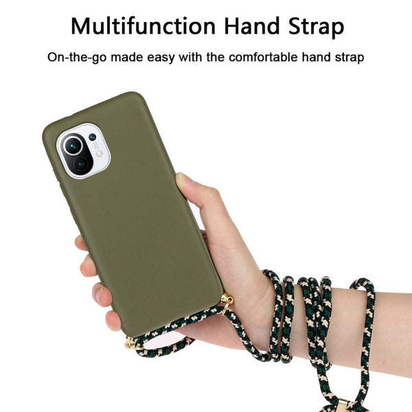 For Xiaomi Mi 11 Lite Wheat Straw Material TPU Phone Case with Lanyard(Army Green)
