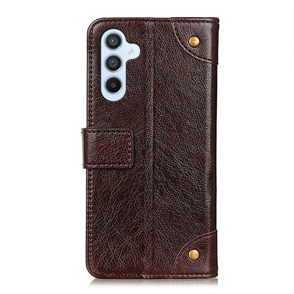 For Samsung Galaxy M14 Copper Buckle Nappa Texture Horizontal Flip Leather Phone Case(Coffee)