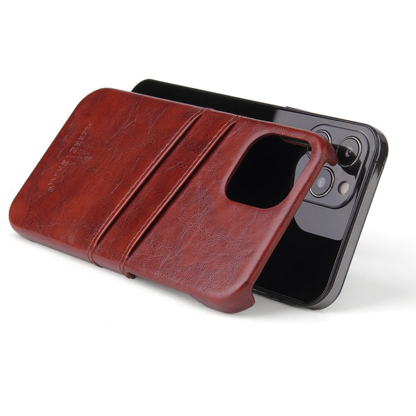 For iPhone 12 mini Fierre Shann Retro Oil Wax Texture PU Leather Case with Card Slots(Brown)