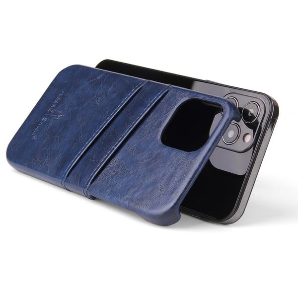 For iPhone 12 mini Fierre Shann Retro Oil Wax Texture PU Leather Case with Card Slots(Blue)